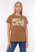 коричневый фото Женская футболка 900691 купить в Одессе по оптовым ценам