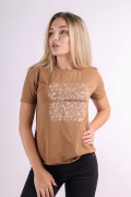 коричневый фото Женская футболка 1077 купить в Одессе по оптовым ценам