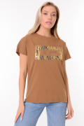 коричневый фото Женская футболка 900681 купить в Одессе по оптовым ценам