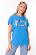 синий фото Женская футболка 900681 купить в Одессе по оптовым ценам
