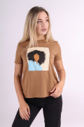 коричневый фото Женская футболка 1076 купить в Одессе по оптовым ценам
