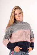 серый-пудра-темно-синий фото Женский свитер 4016 купить в Одессе по оптовым ценам